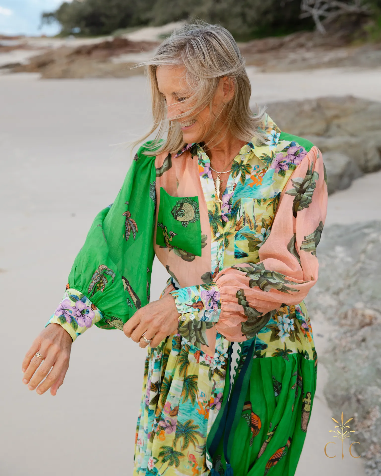 Alémais Holiday Patchwork Shirtdress