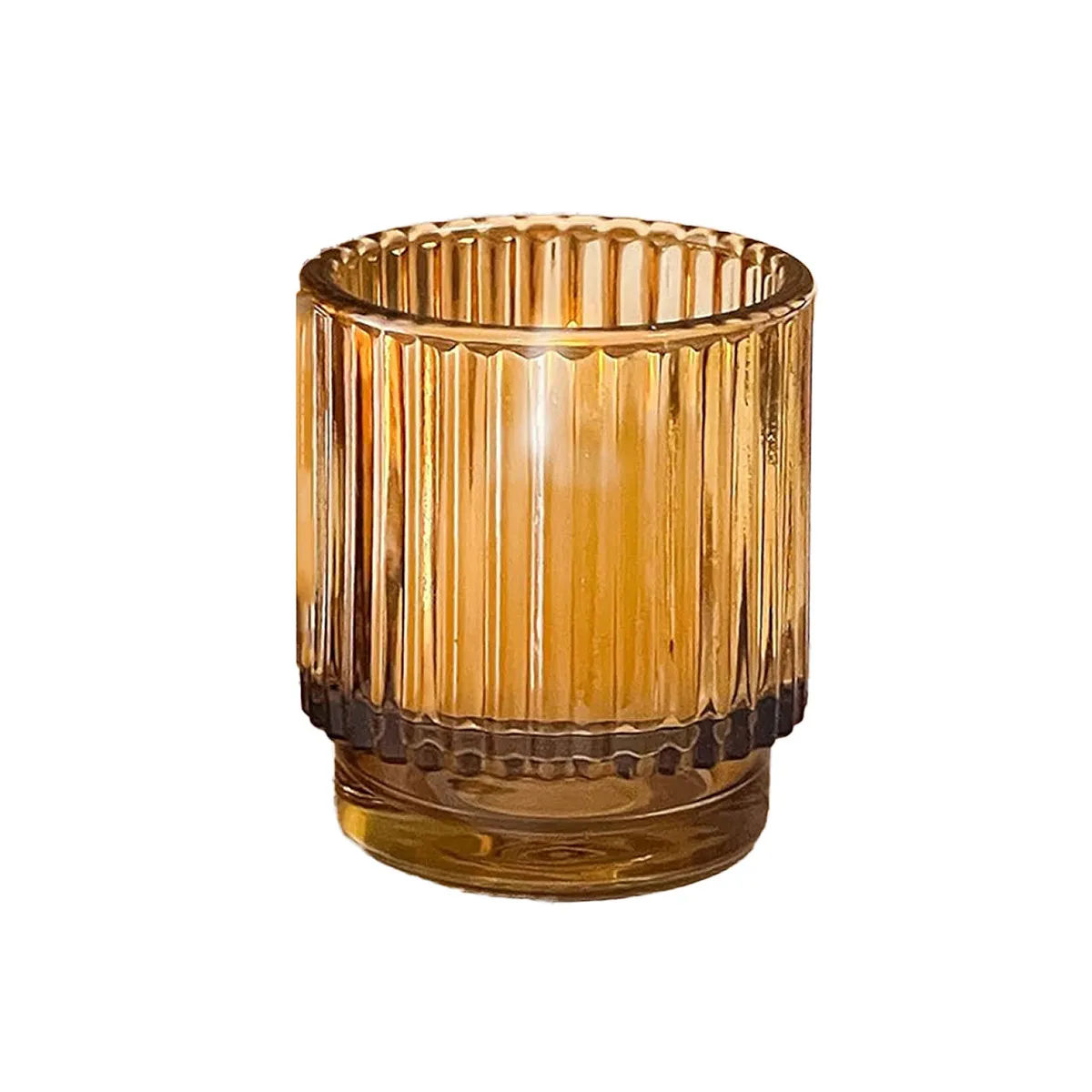 Amber Ridged Glass Candle Holder