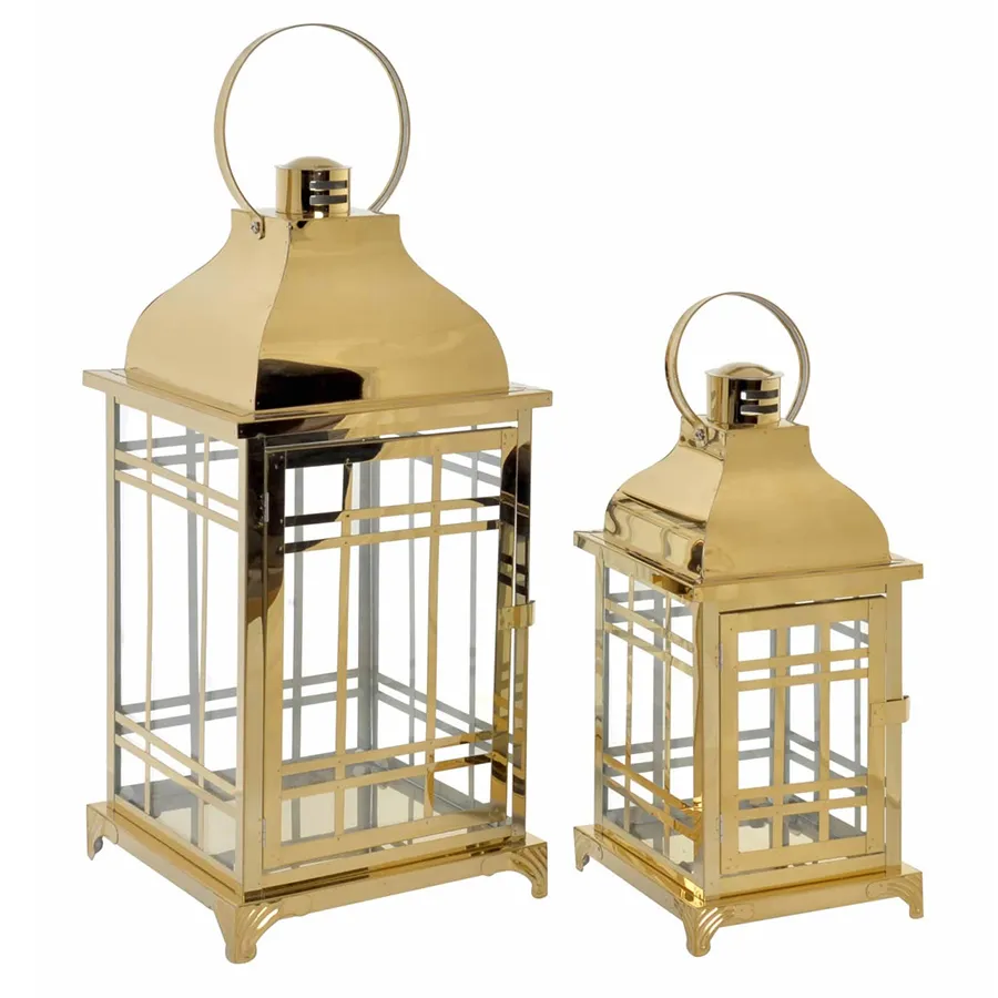 Gold Lattice Lanterns Set of 2