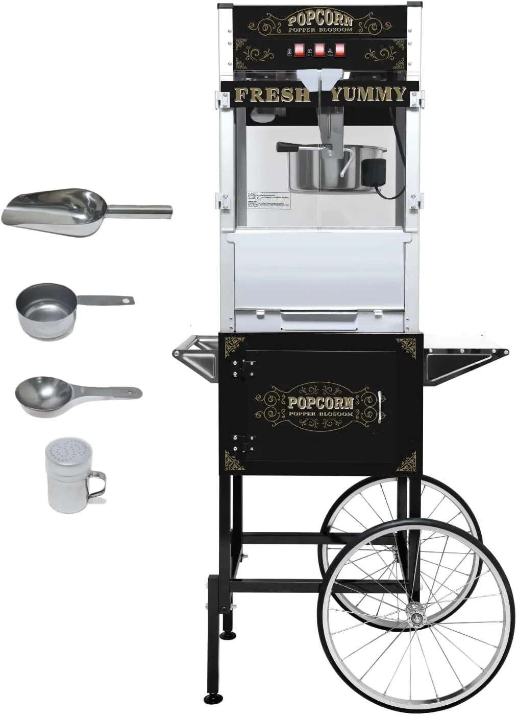 20oz Commercial Popcorn Machine with Cart - Theater Style Wheels, Stainless Steel