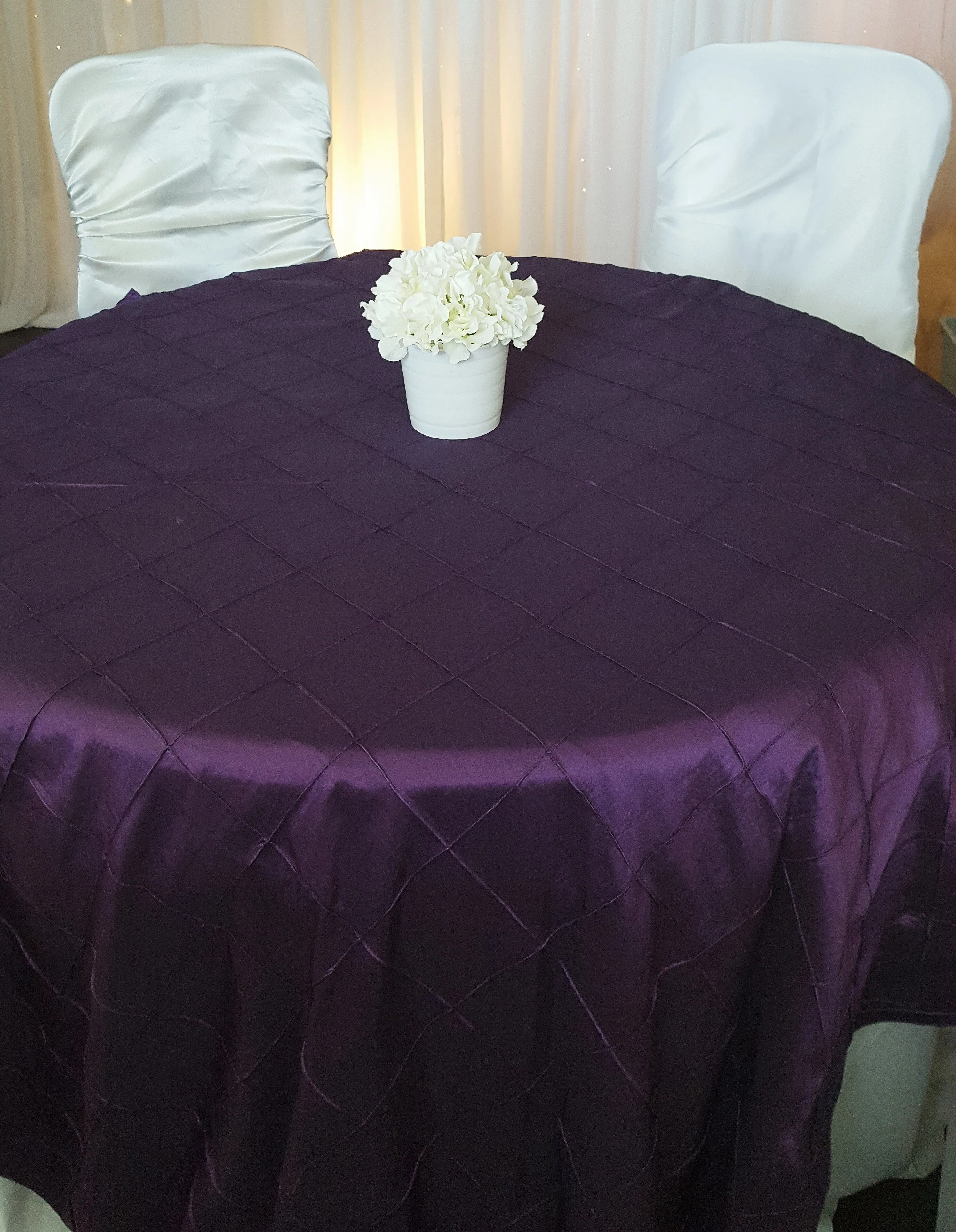 Round Table Linen - 120in - Pintuck - Plum