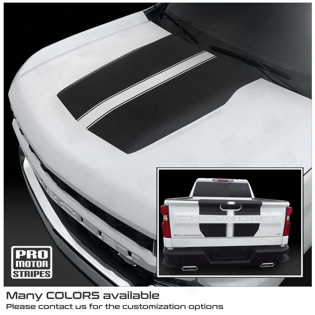 White with black stripes on hood Silverado 2024 truck 