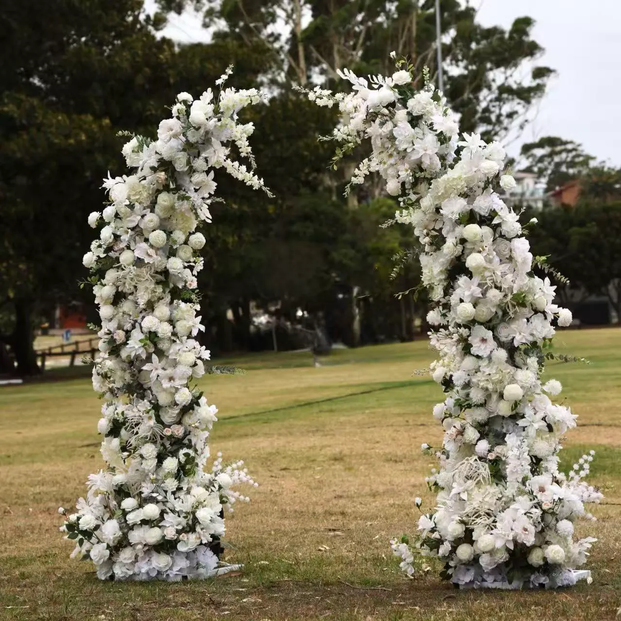 White & Green Symmetrical Flower Arch Backdrop