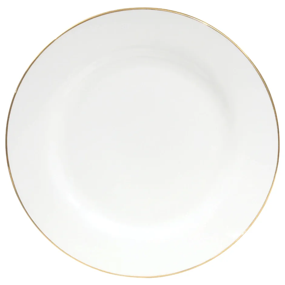 White Gold Rimmed Stoneware Dinner Plate