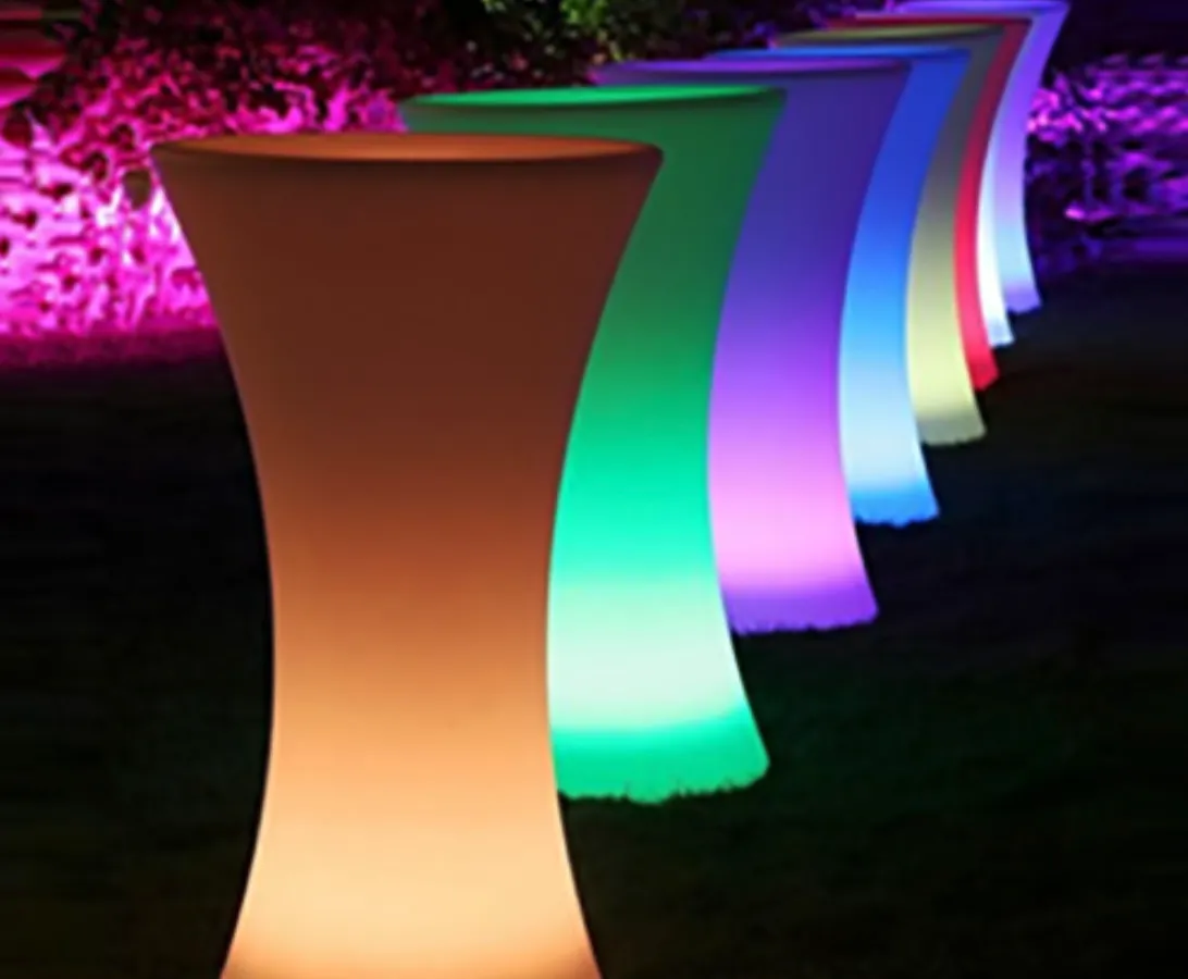LED Light-Up Cocktail Table with White Spandex Cover