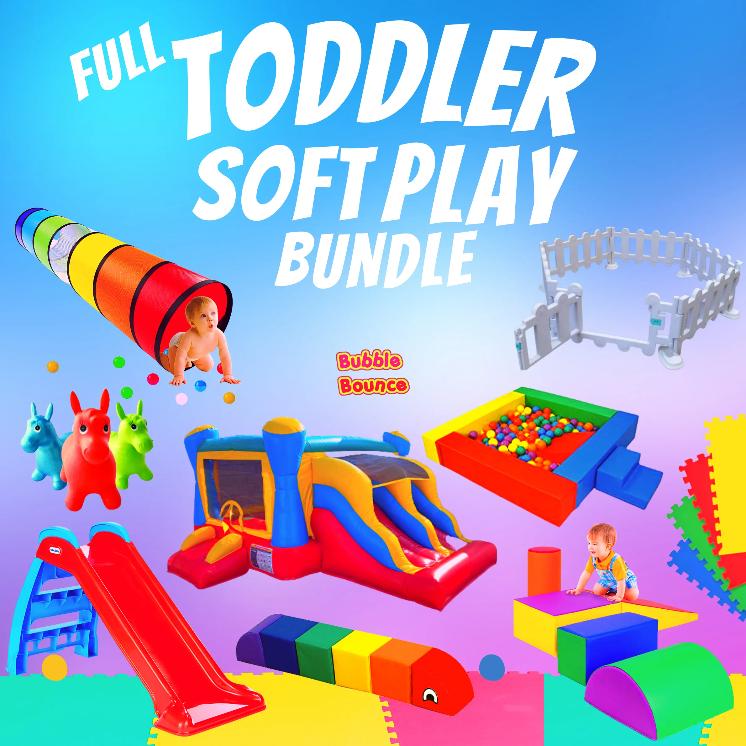 Toddler Soft Play Party Bundle – Jumper Slide Combo + Ball Pit + Picket Fence