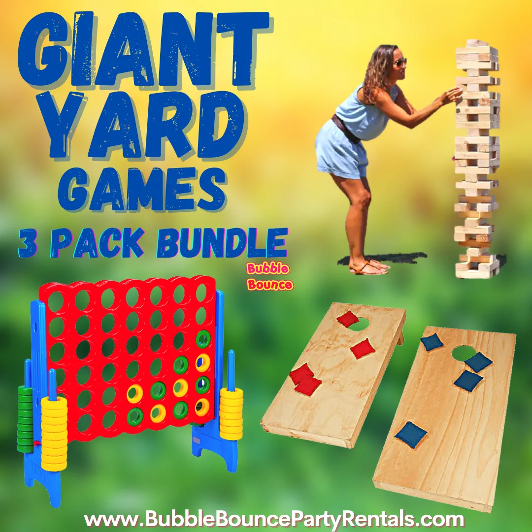 Giant Yard Game Party Bundle – 3 Pack Special (Connect 4, Cornhole, Giant Jenga)