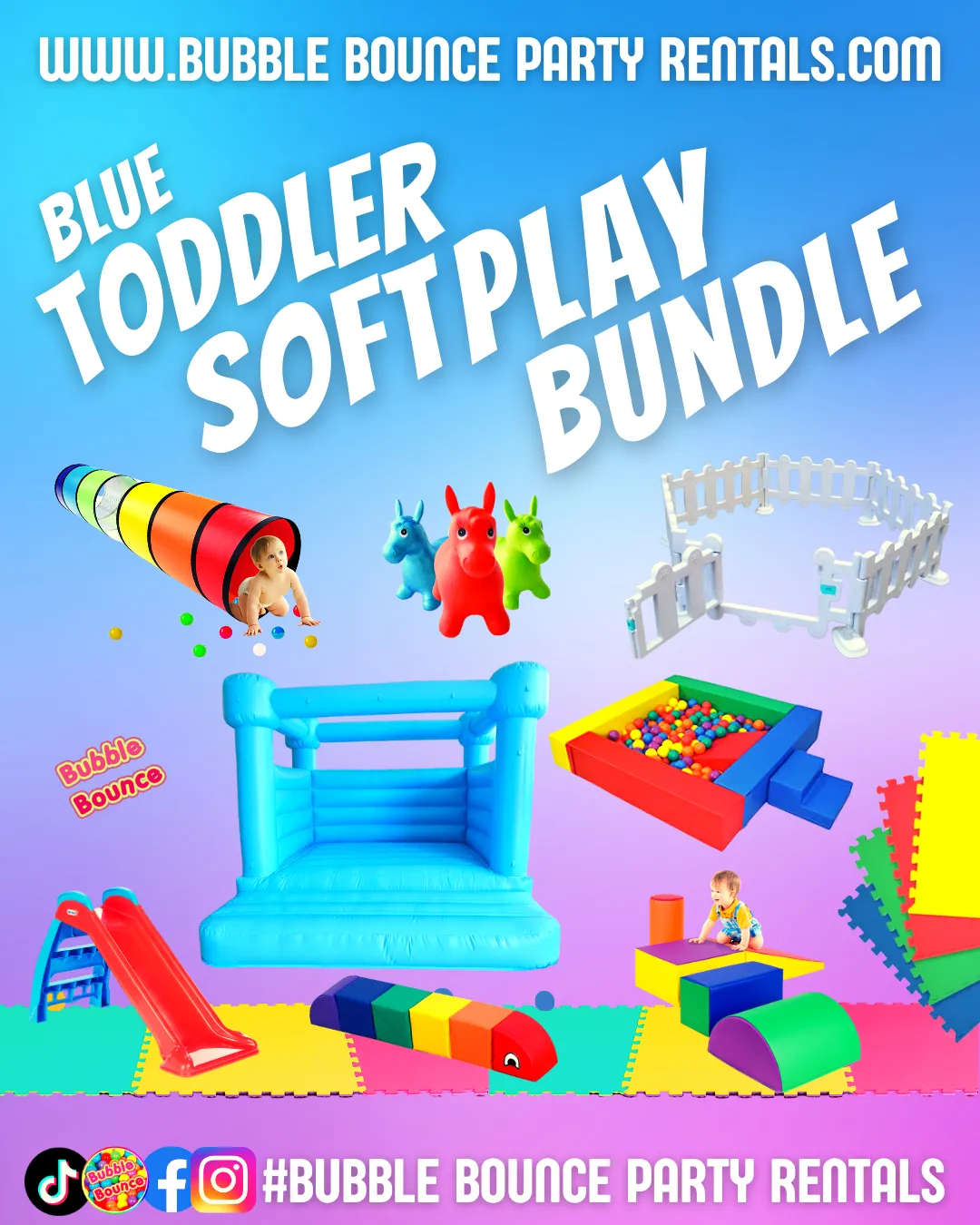 Baby Blue Full Soft Play Bundle with Cute Gates