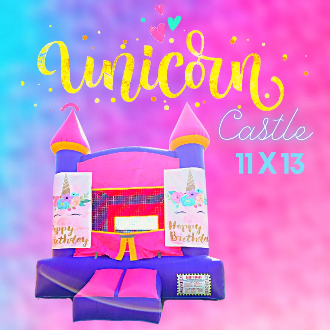 Unicorn Happy Birthday Pink Castle 11x13