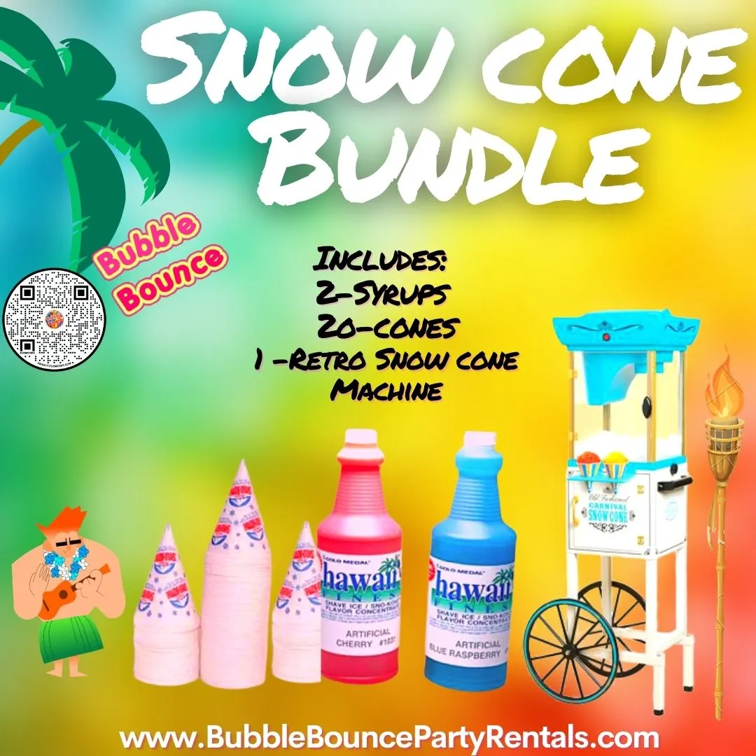 Snow Cone Machine Rental + Supplies Bundle | Flavored Syrups & Cones Included