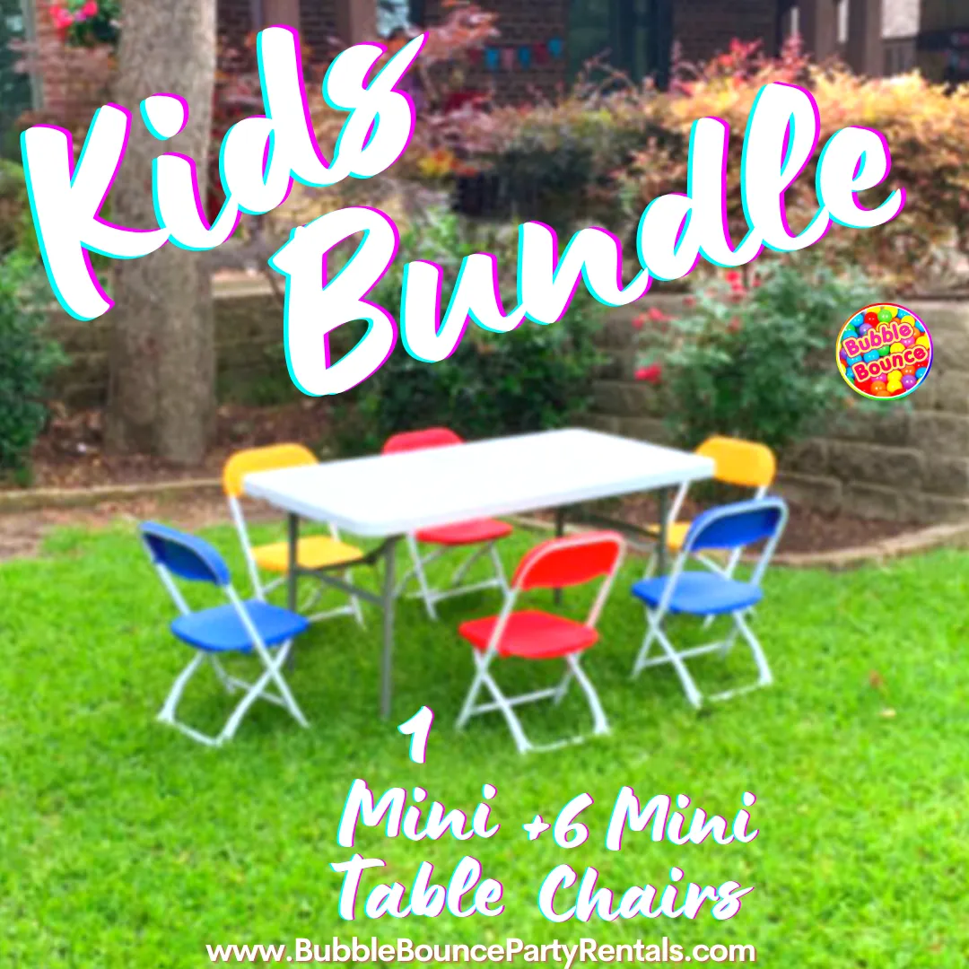 Kids Bundle: 1 Kids Table + 6 Mini Chairs- Multi Color