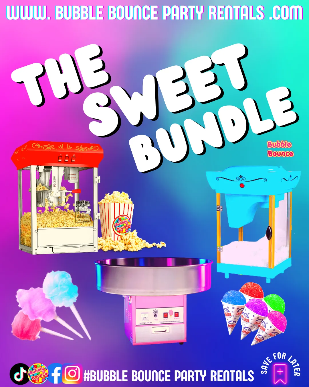 The Sweet 3 Concession Machine Bundle – Cotton Candy, Snow Cone & Popcorn Rental