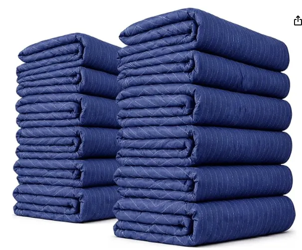 Quilted moving blankets 12 pack blue