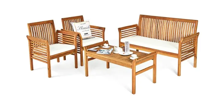 Acacia Sofa Set – Vertical Slat Design