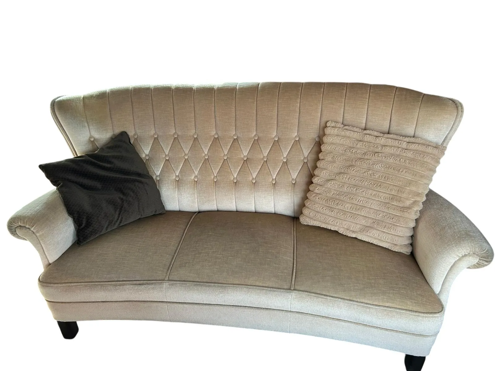 Vintage 2,5-zits velours bank in gebroken wit