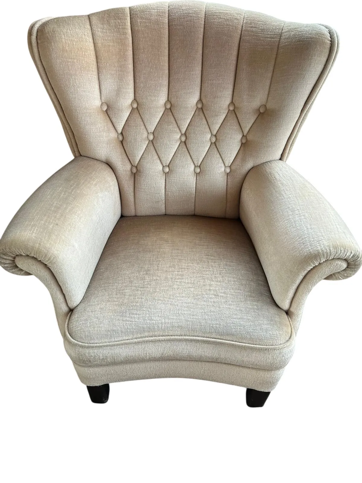 Vintage oorfauteuil velours – wit