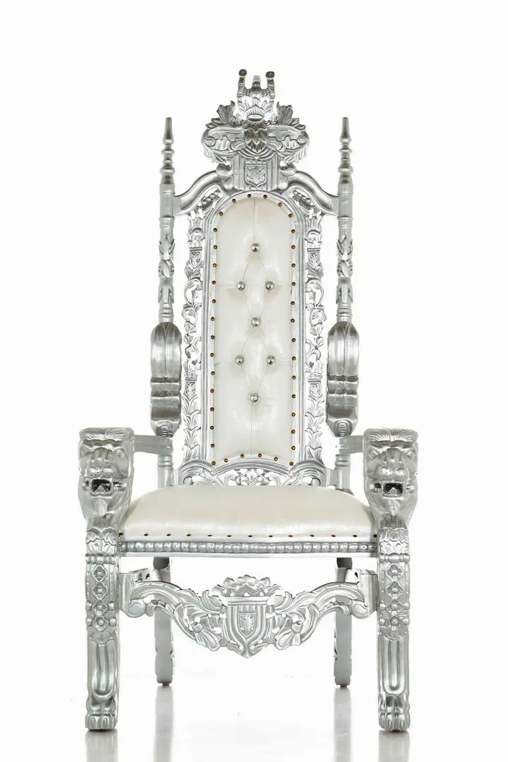 Lion Throne Chair White Silver