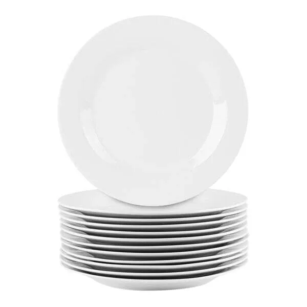 Dinner Plate 10 1/2" Round White Wide Rim Porcelain Strawberry Street Catering