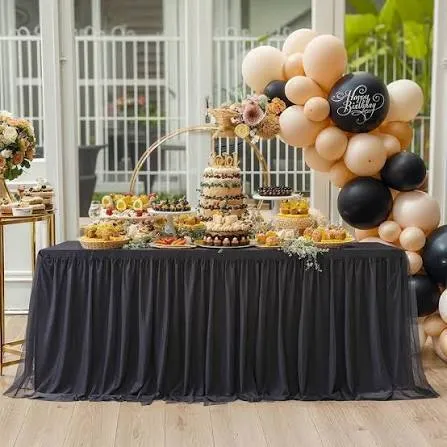 Black Tulle 8 Foot Table Skirt