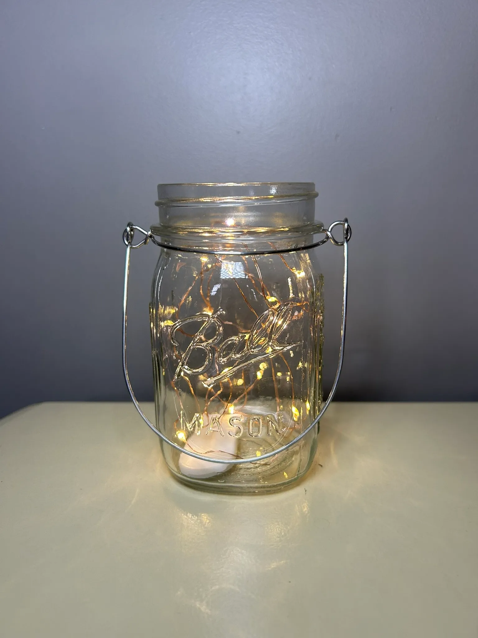 Ball Mason Jar with hanger and fairy lights