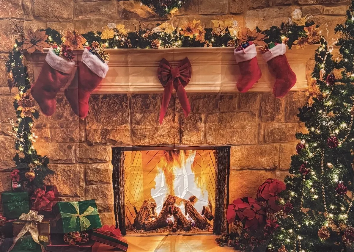 Cozy Christmas Fireplace Backdrop
