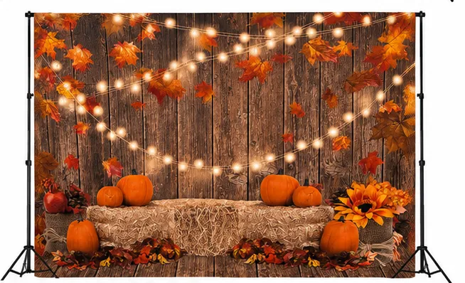 7ft x 5ft Fall Pumpkins And Hay Bales Backdrop