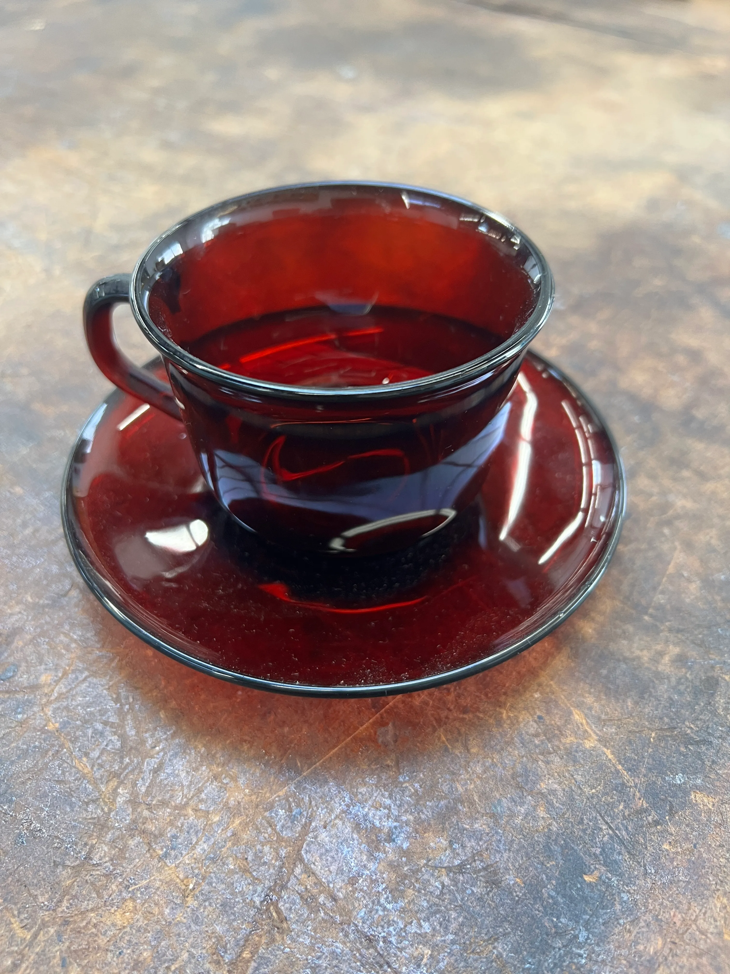 Red Glass Tea/Coffee Cup w/ Saucer