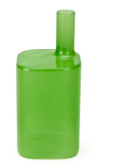 Green Glass Bud Vase Cityscape