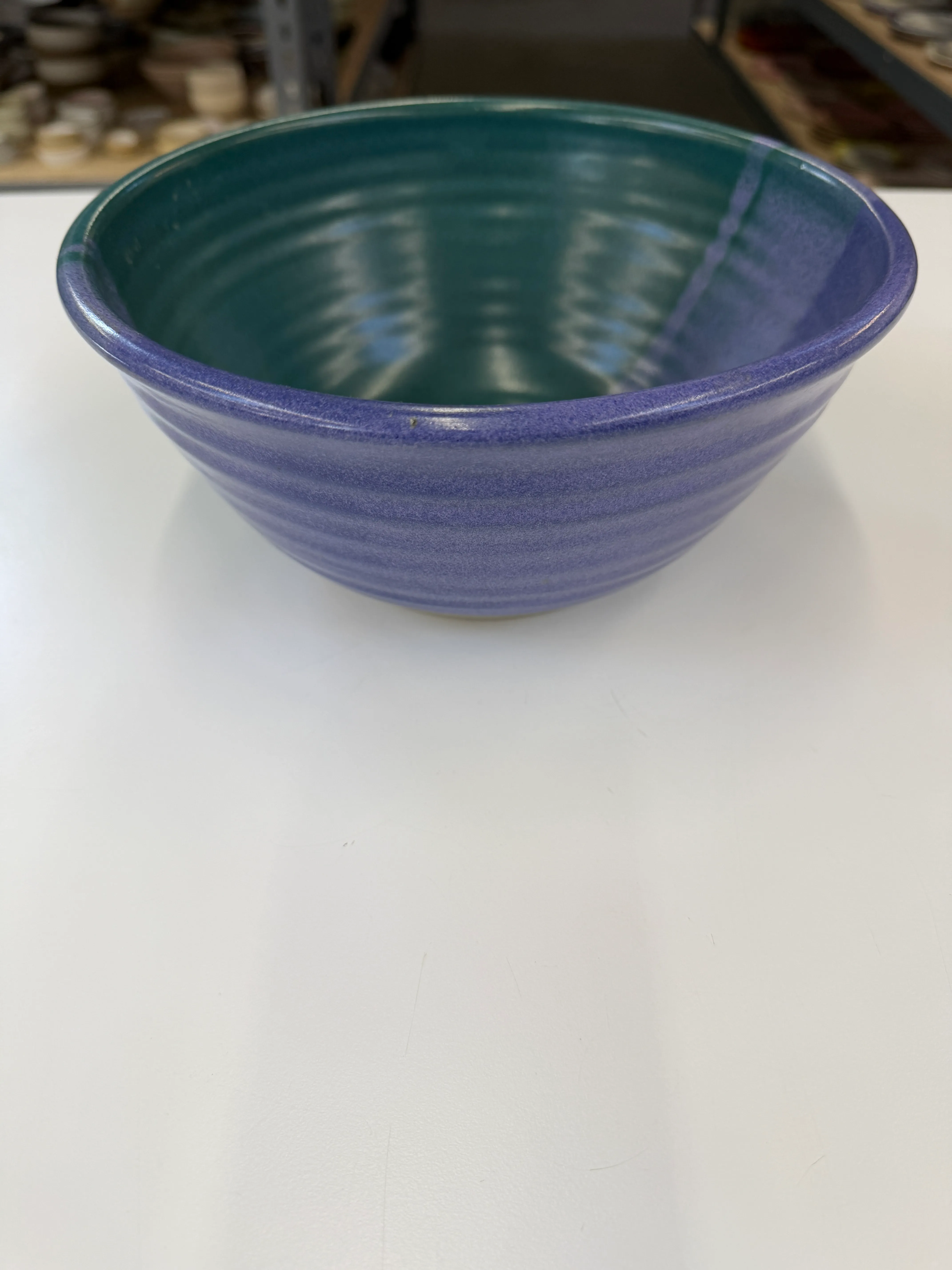 Blue and Green Serving Bowl Ribbed