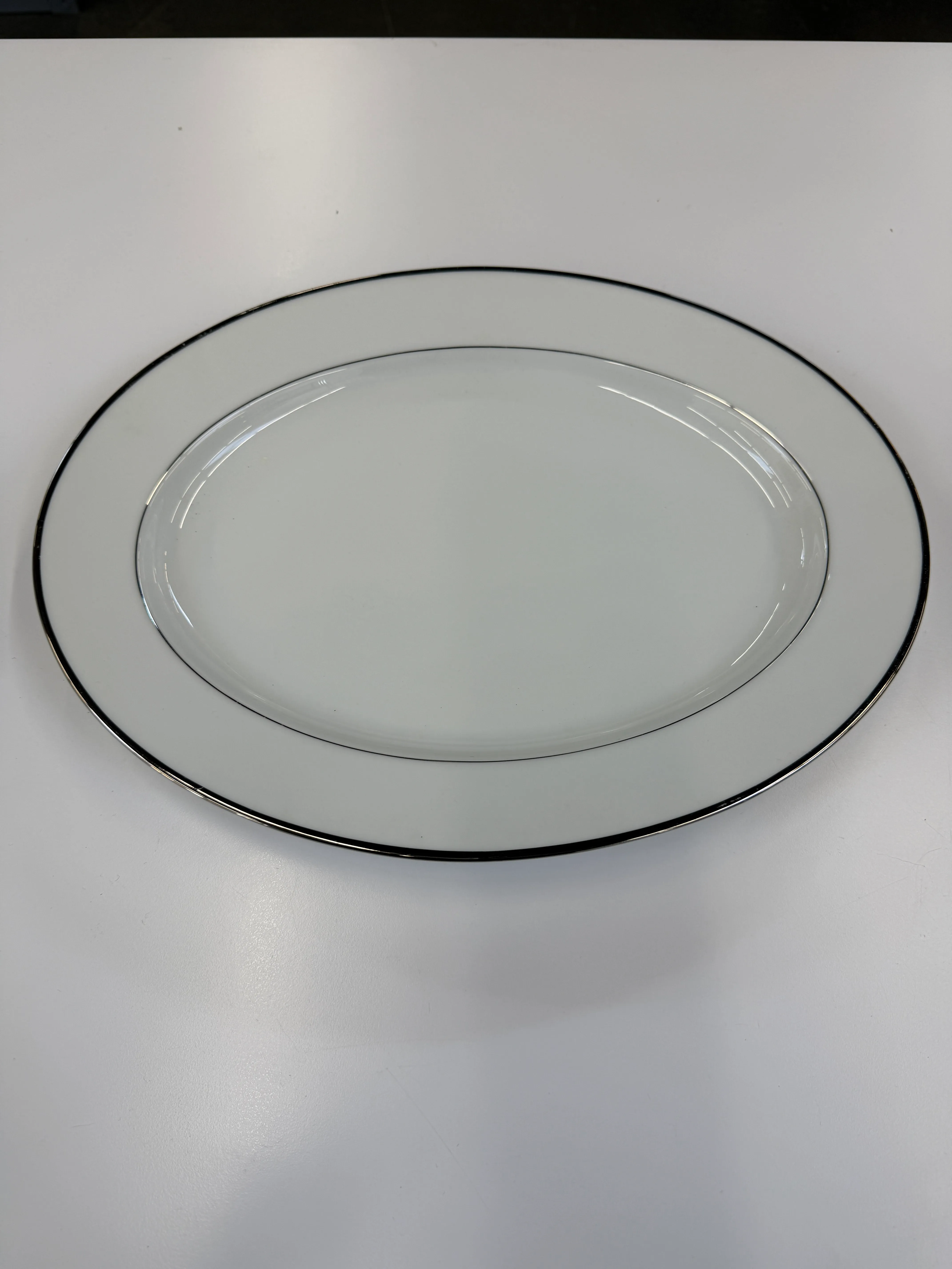 White Deep Platter Silver Trim