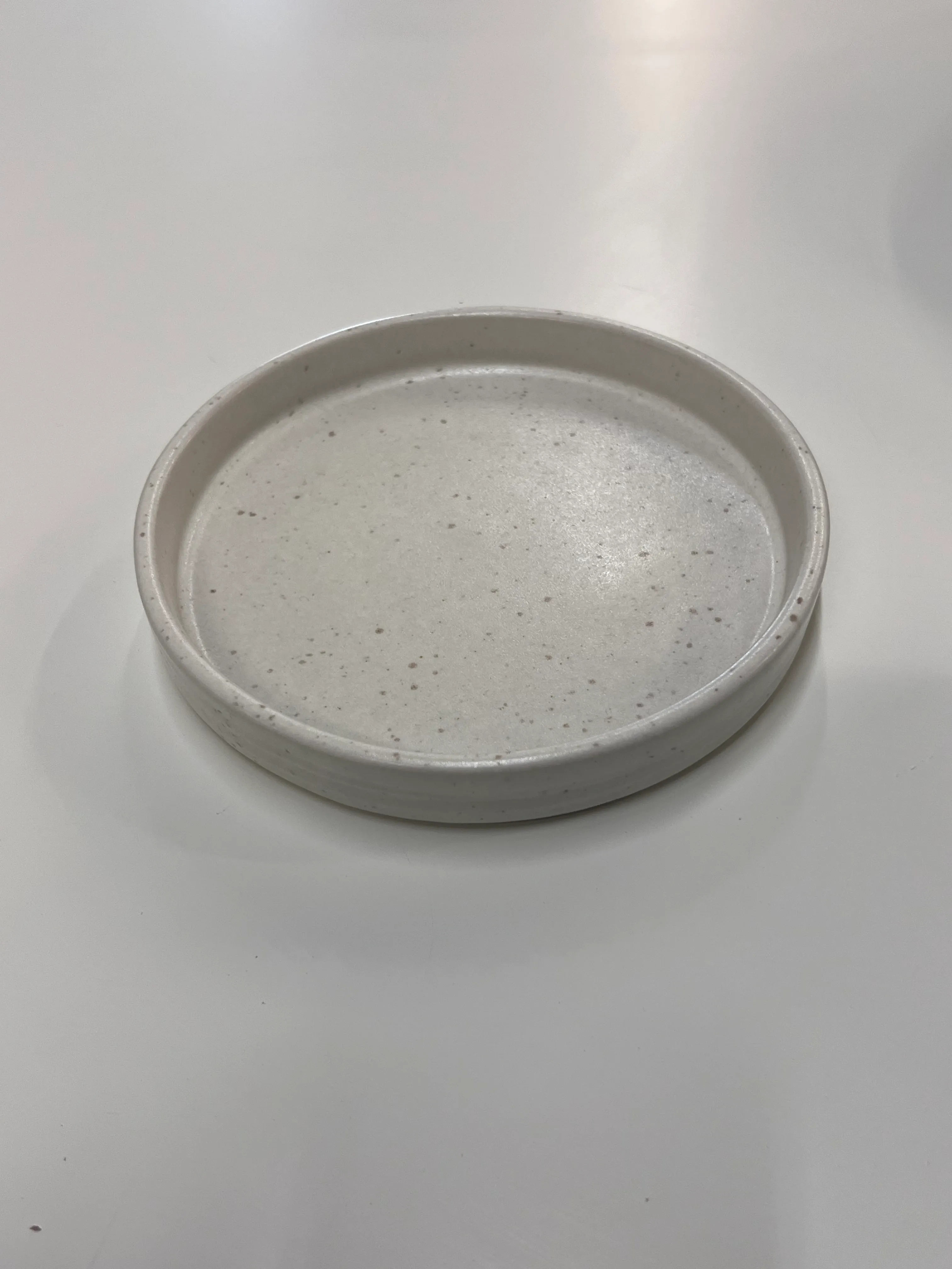 White speckled app plate w/ high rim