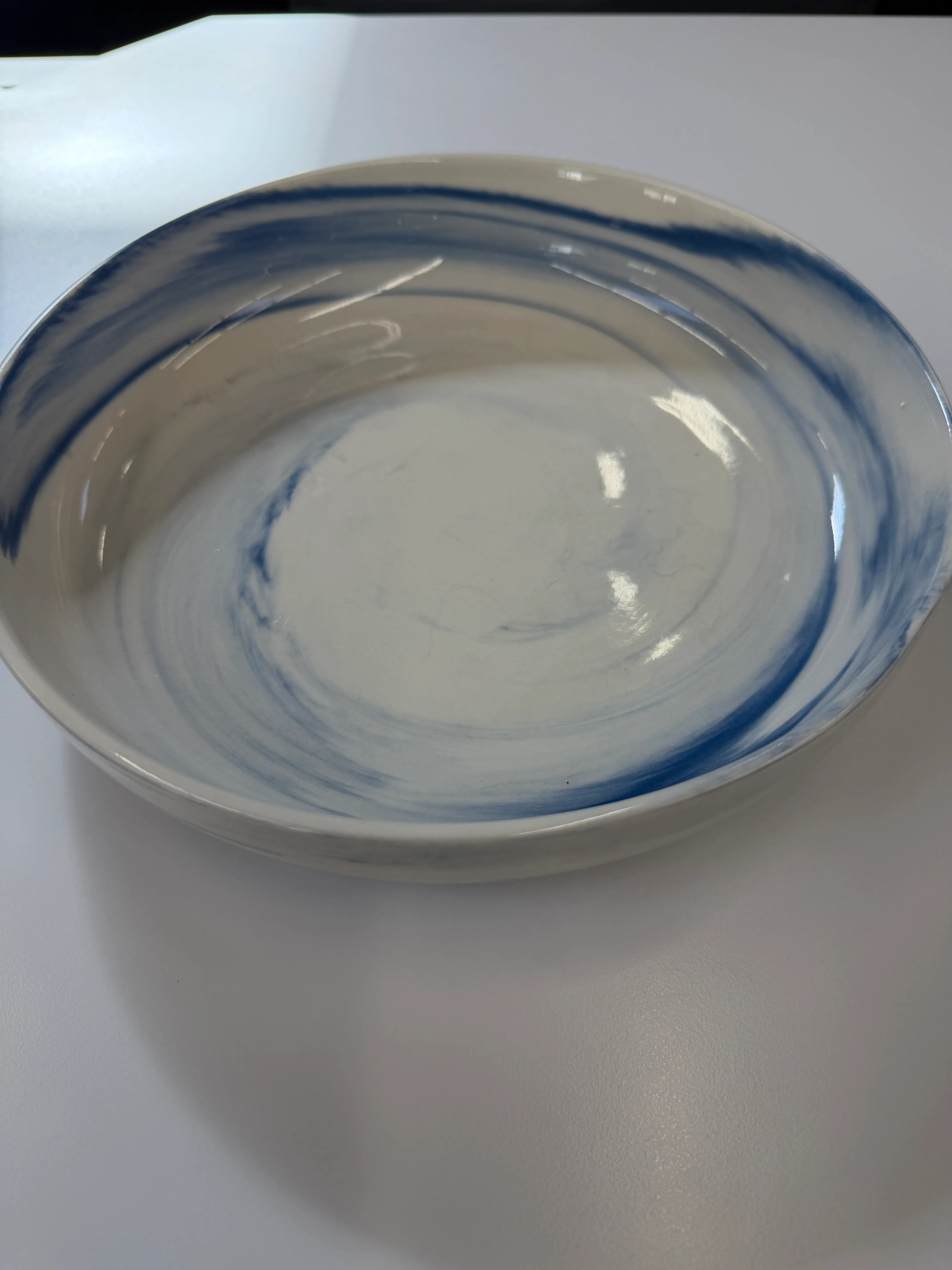 White Blue Swirl Serving Bowl