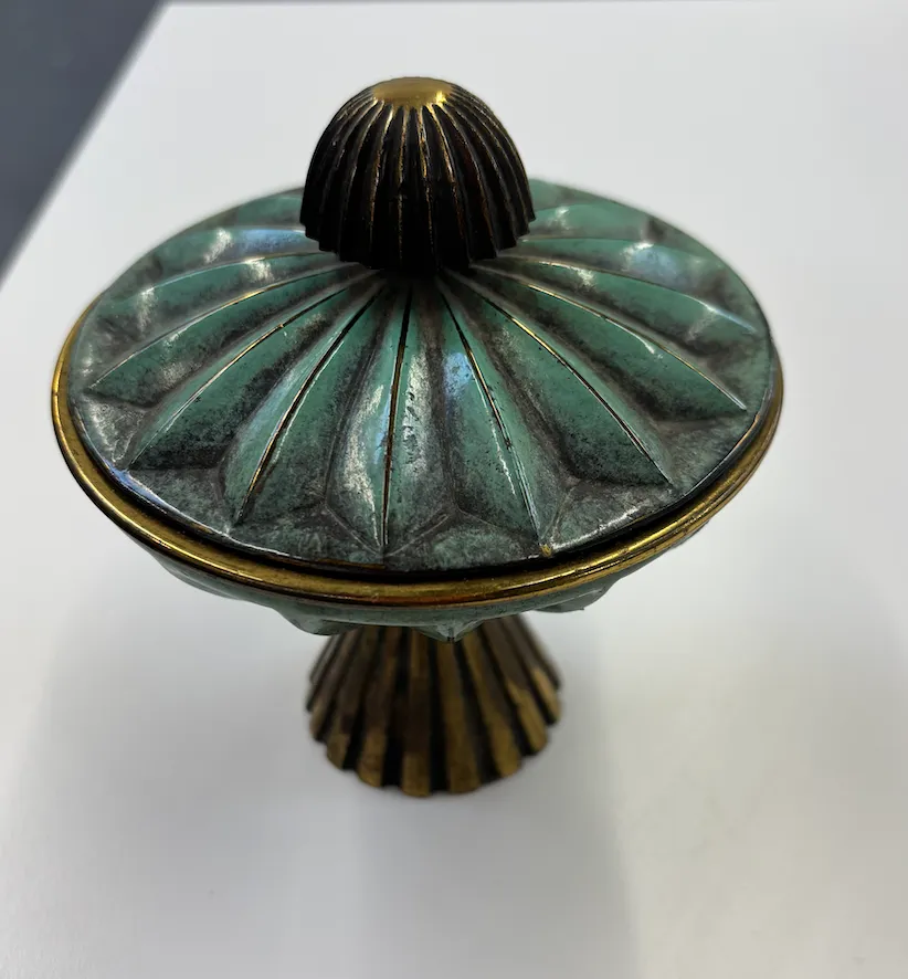 Teal Gold Pedestal with Lid