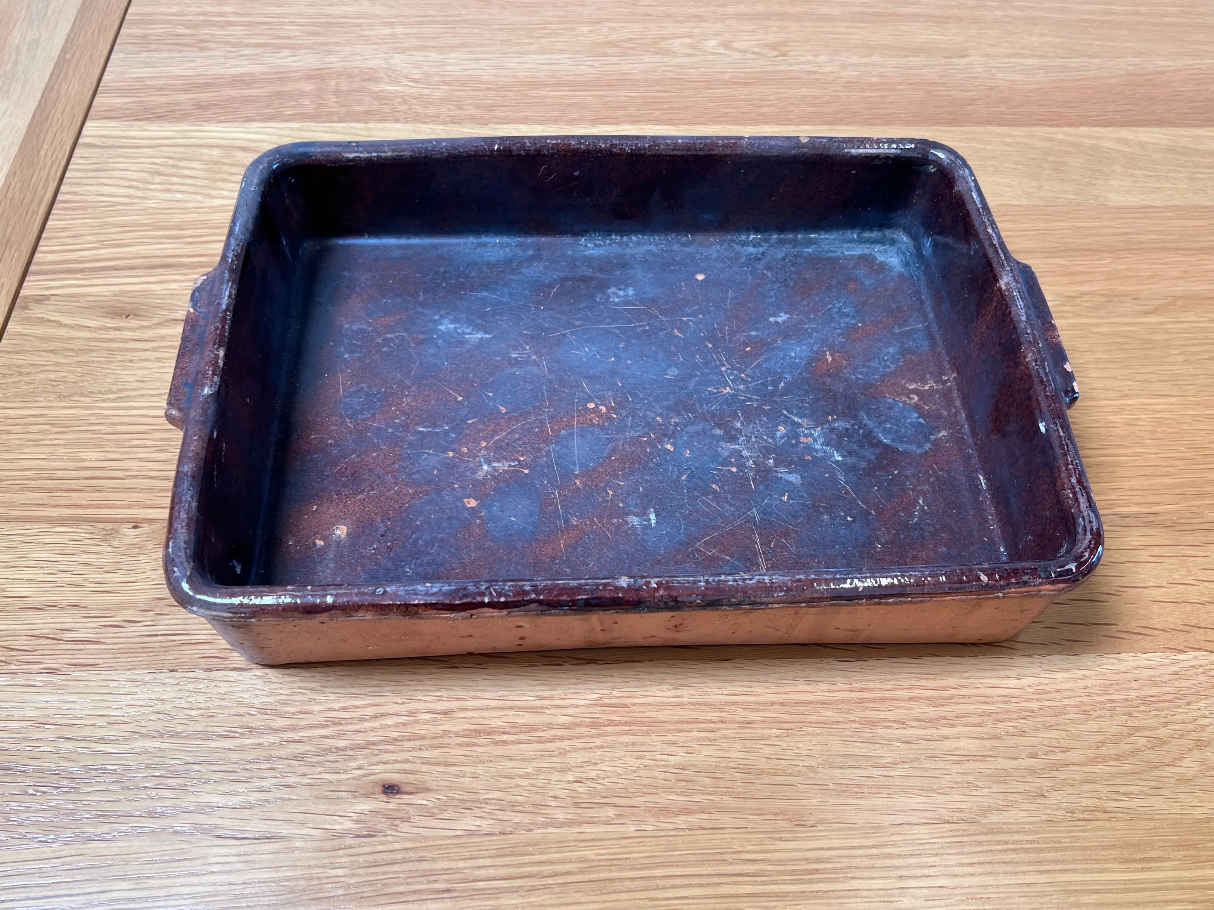 Red clay rectangular baking dish