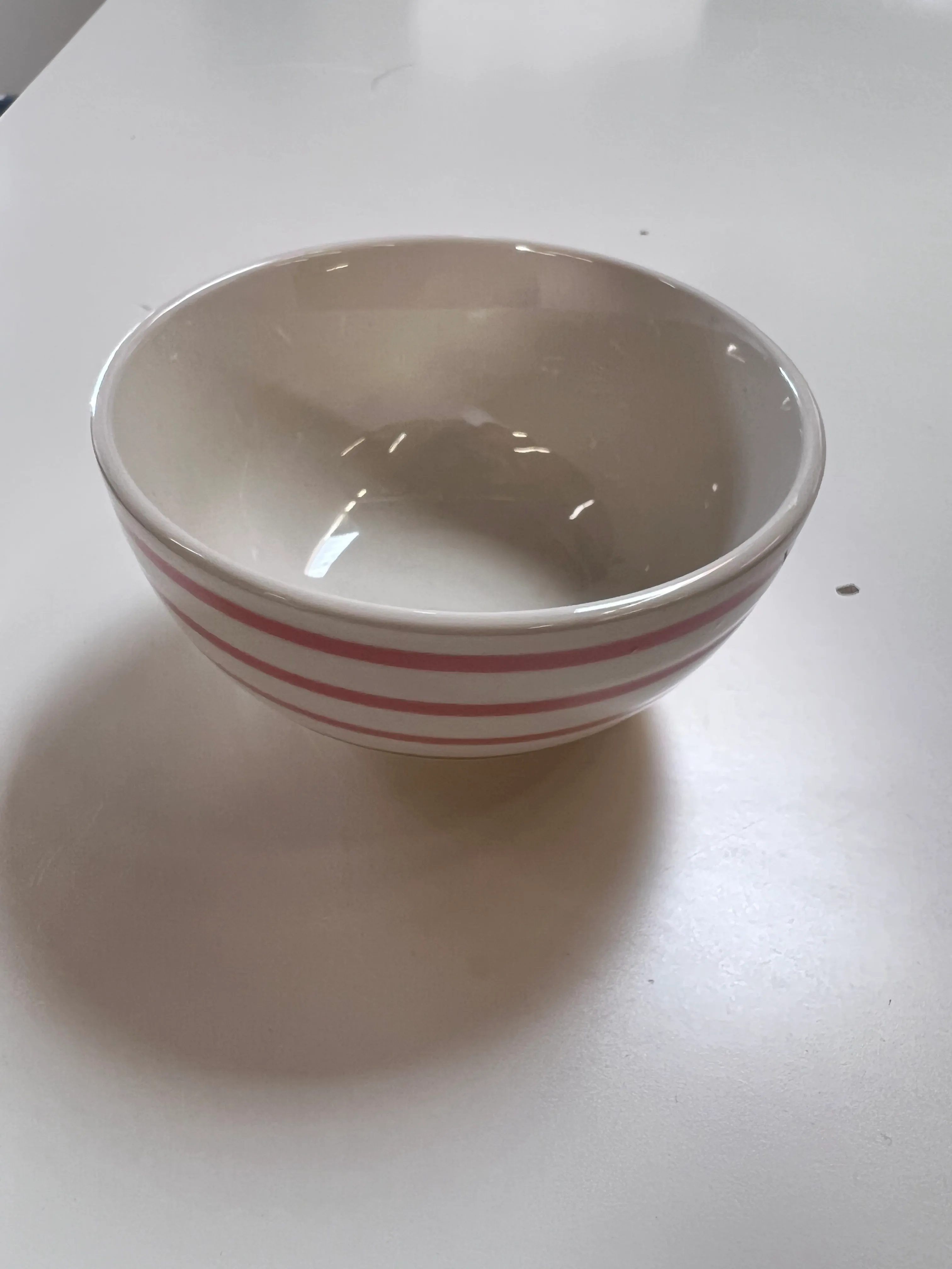 White small bowl with pink stripes