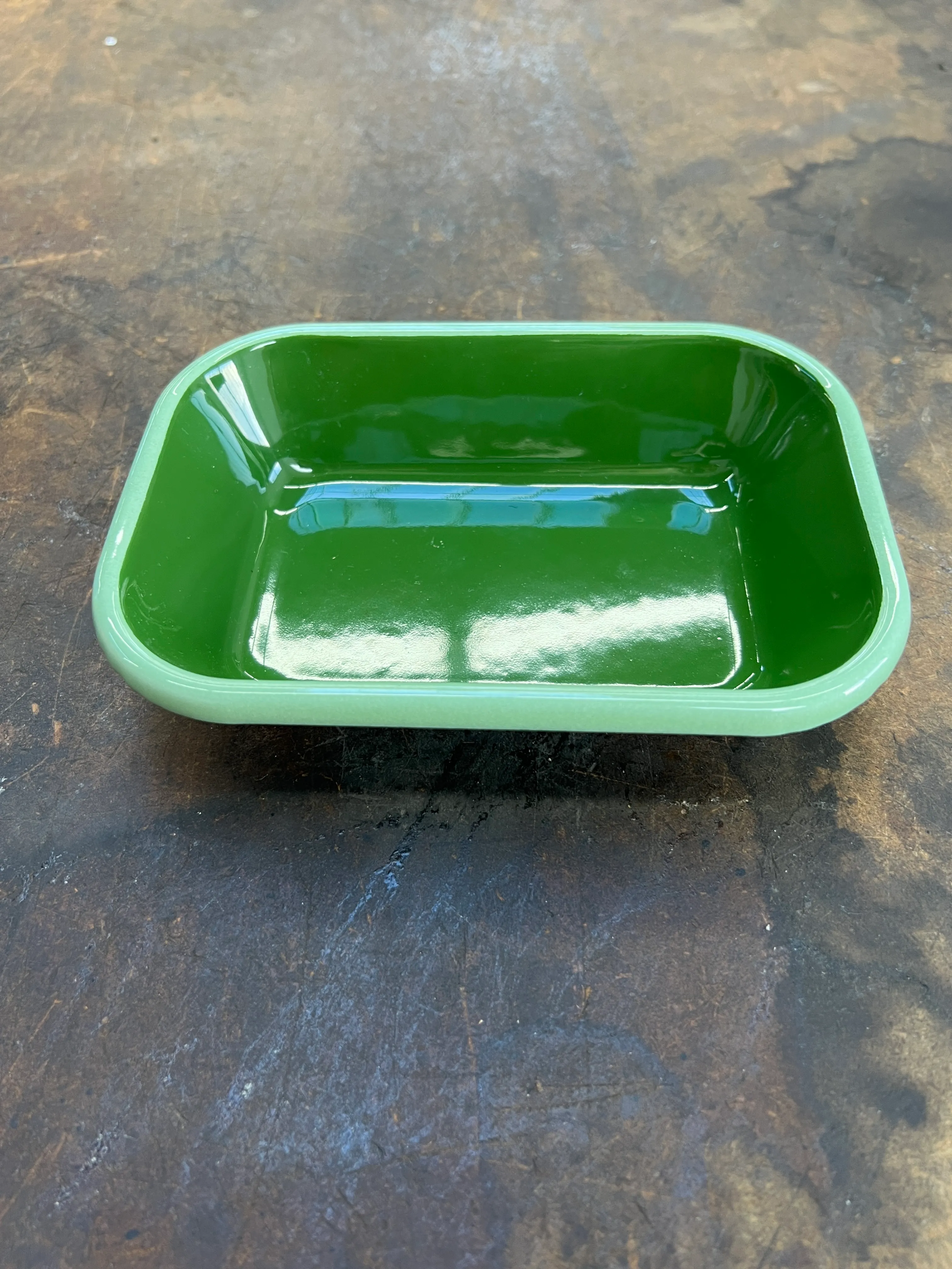 Enamelware Green w/ Light Green Rim Dish
