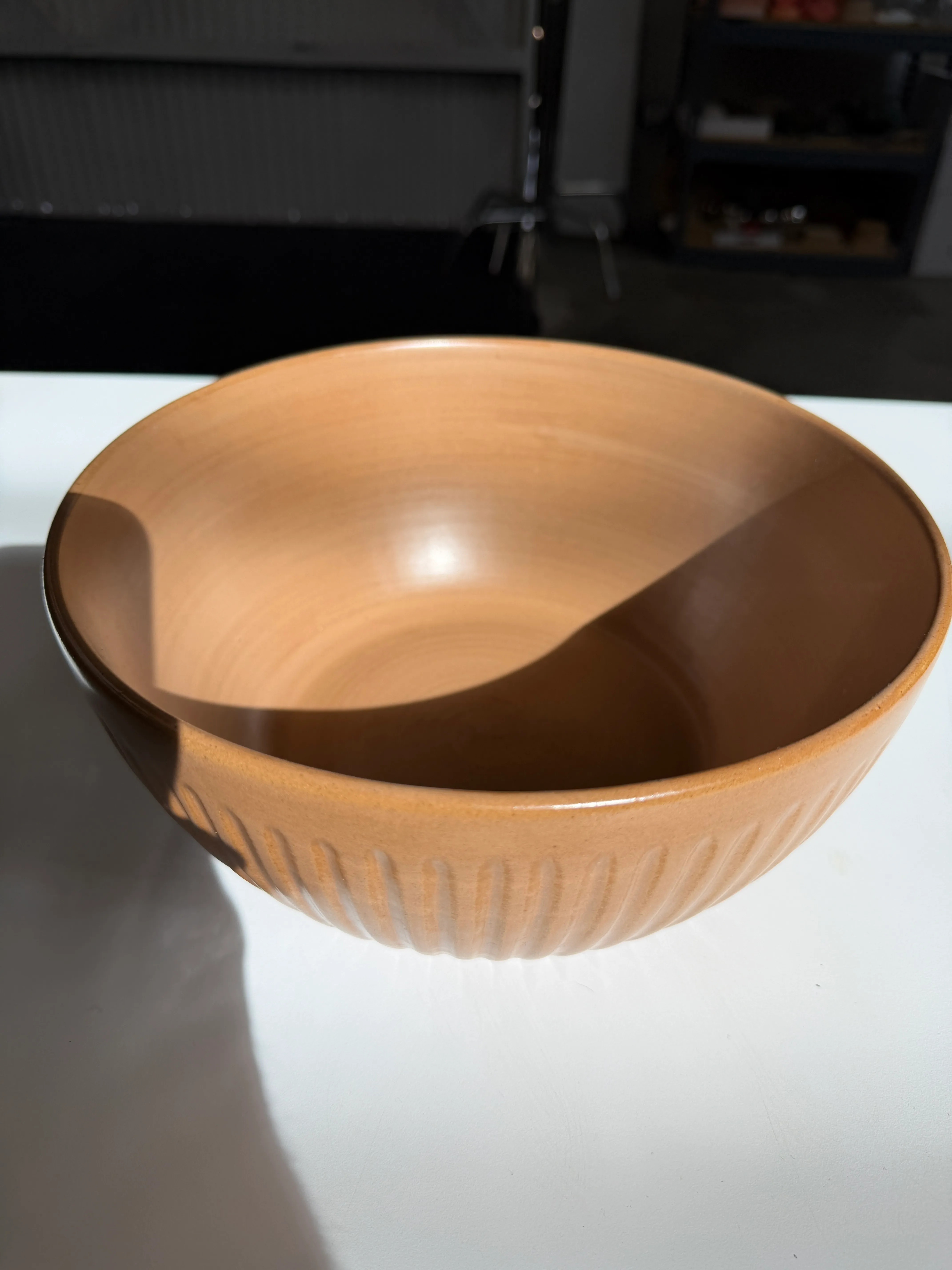 Brown Stoneware Serving Bowl Scalloped 