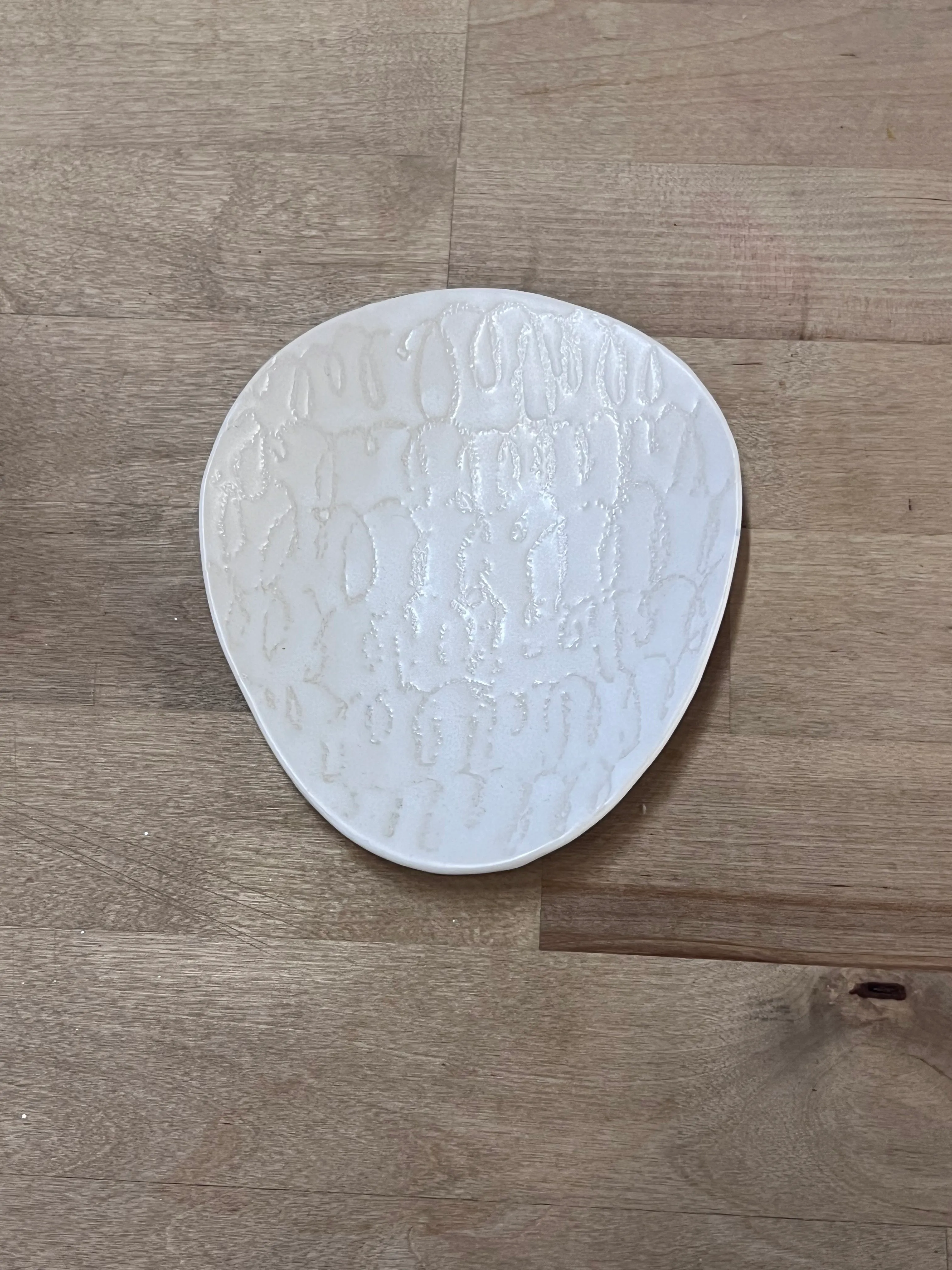 Handmade oval white small plate, organic shape
