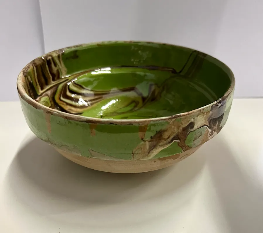 Green, brown paint Swirl Bowl 