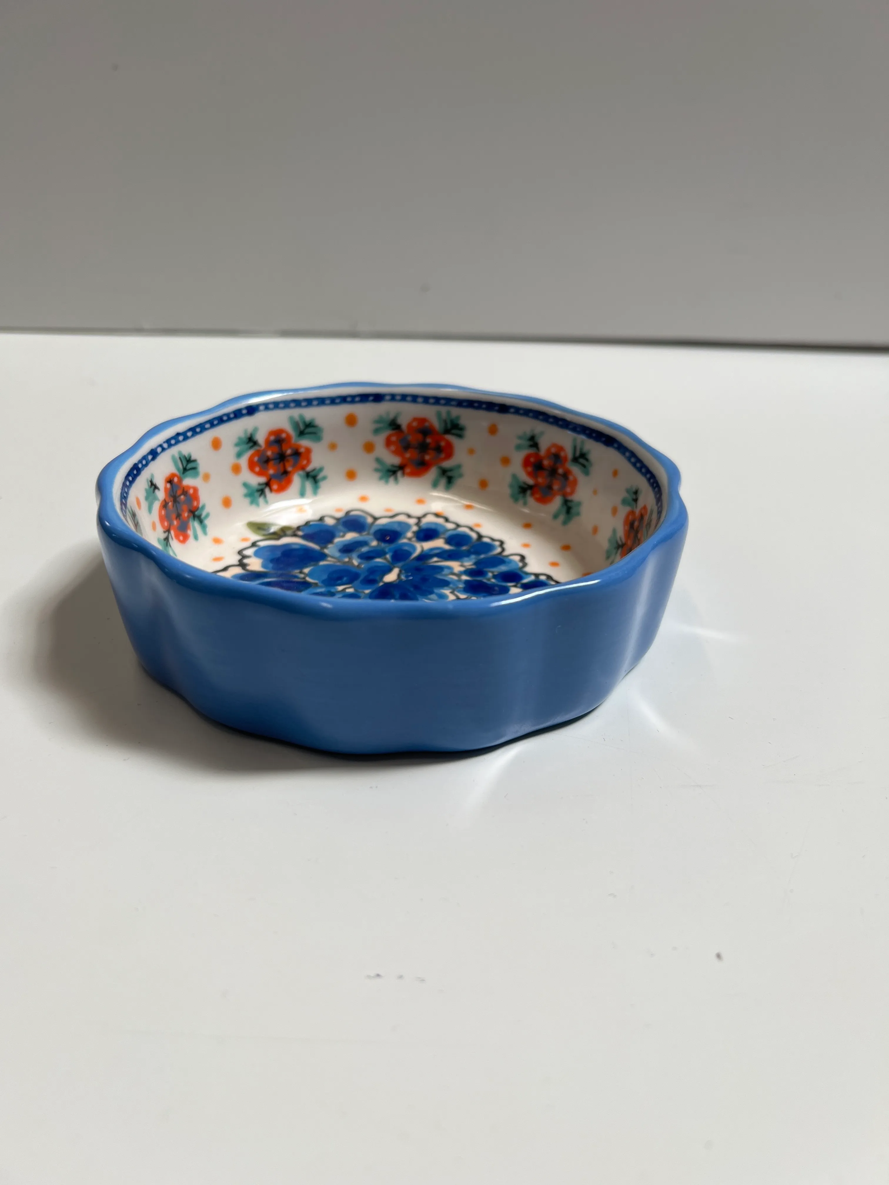 Blue Baking Ramekin Floral Design