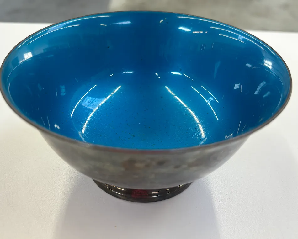 Blue Enamel Silver Footed Bowl