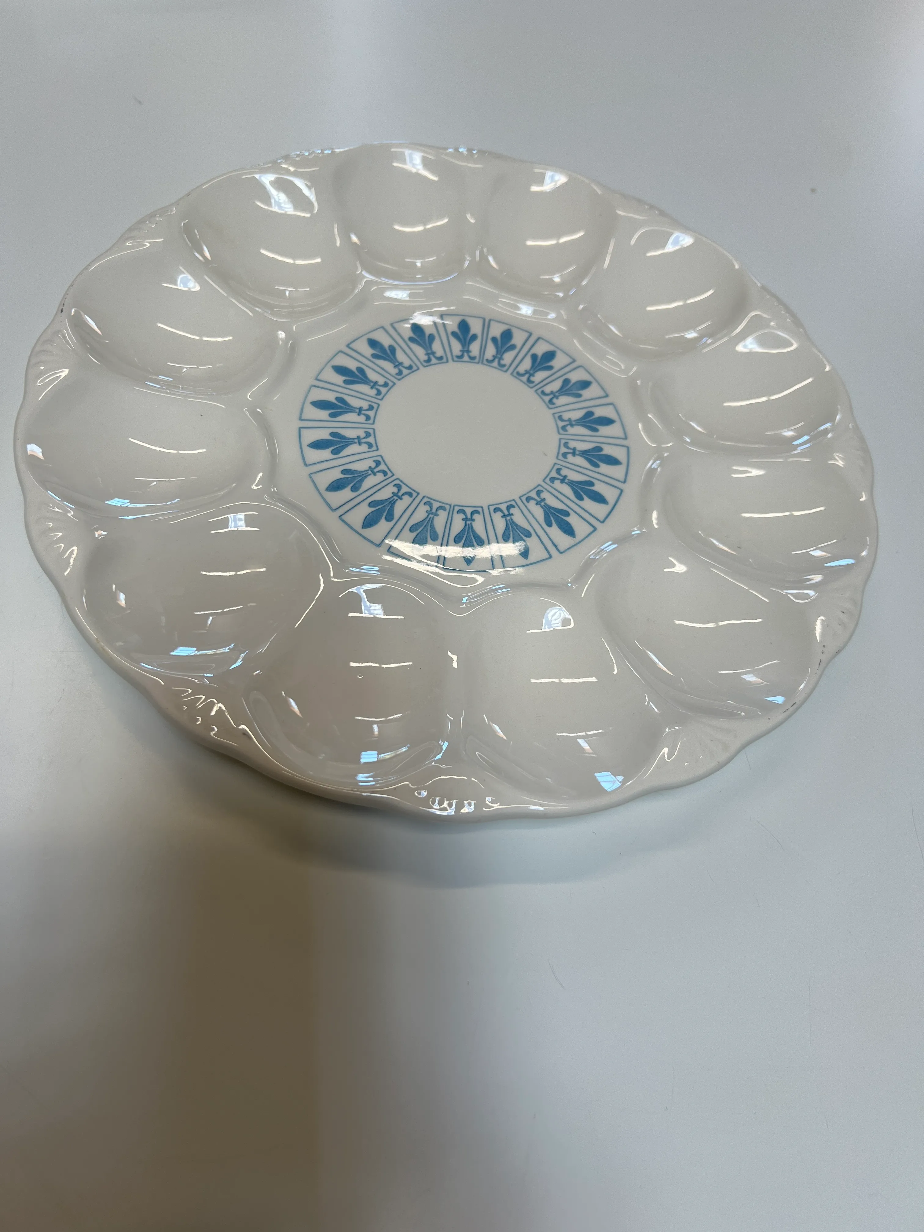 IvoryBlue Fleur De Lis Egg Plate
