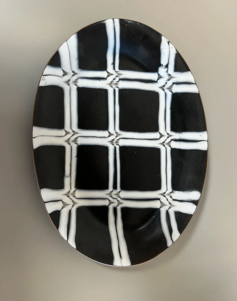 Oval Platter Black and White Lines