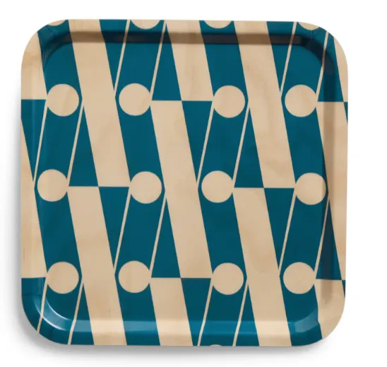 Patterned Tray Green Tan Circles