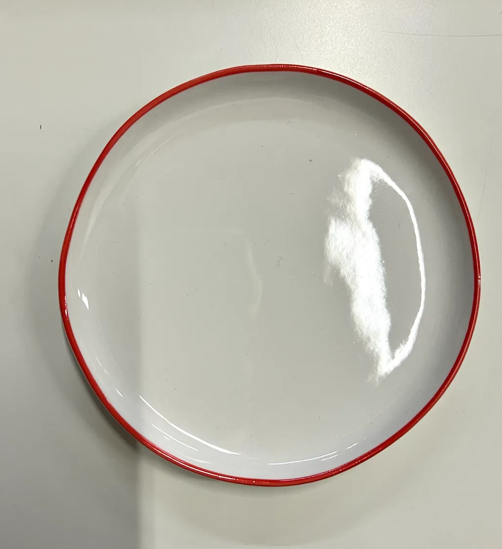 White Red Rim Canvas Plate 4.75"