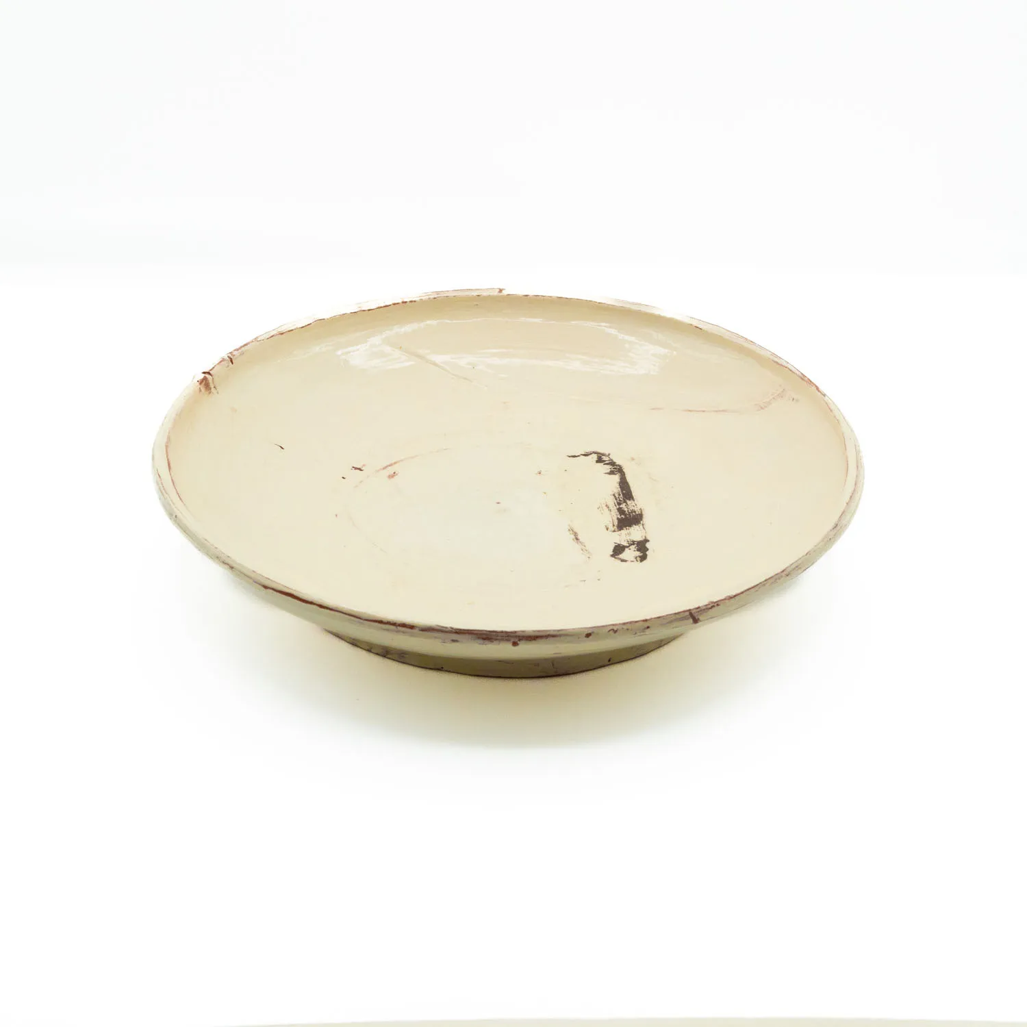 Cream Low Footed Bowl Textured Inside 10.5"