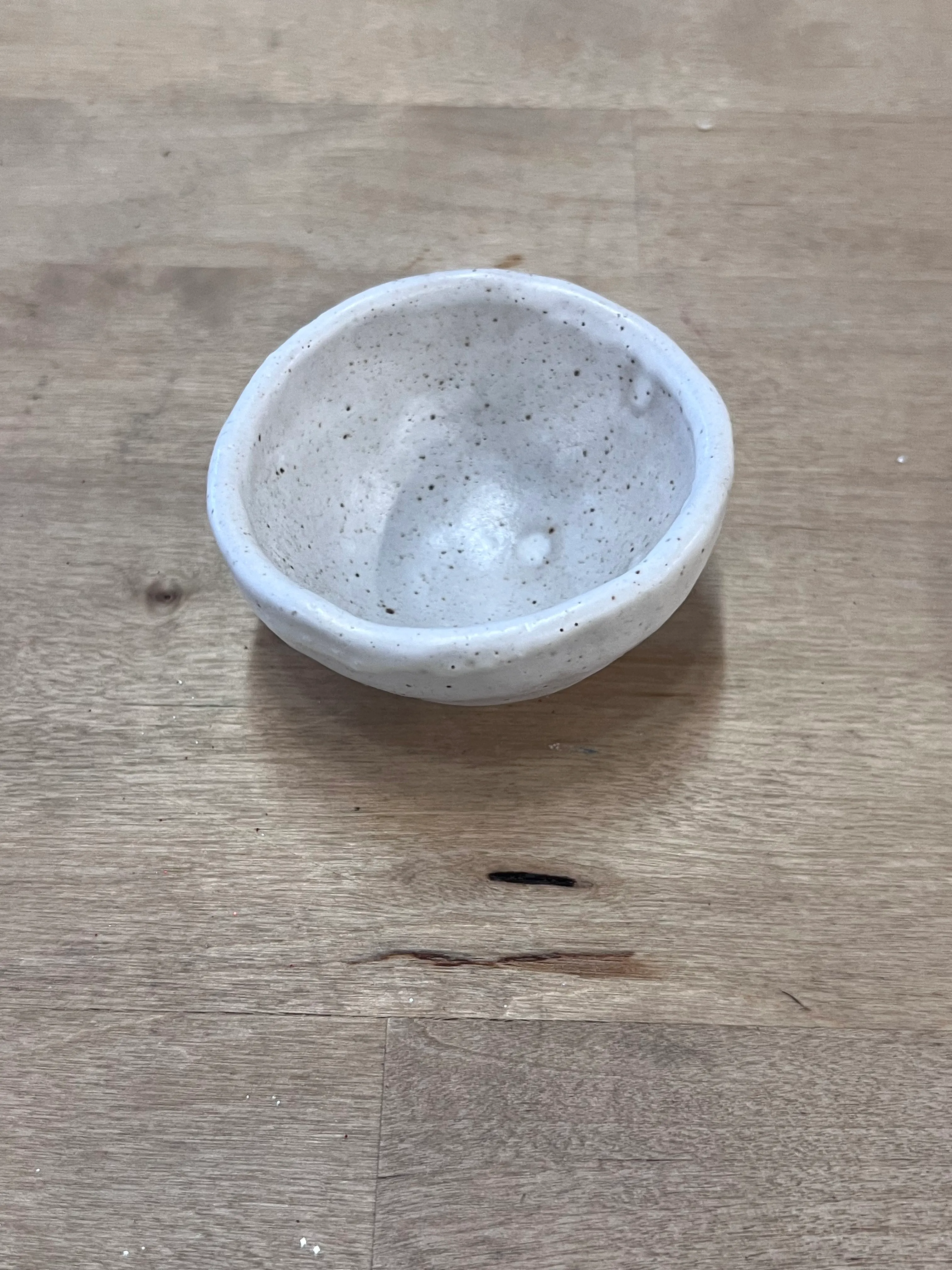 White handmade speckled salt dish