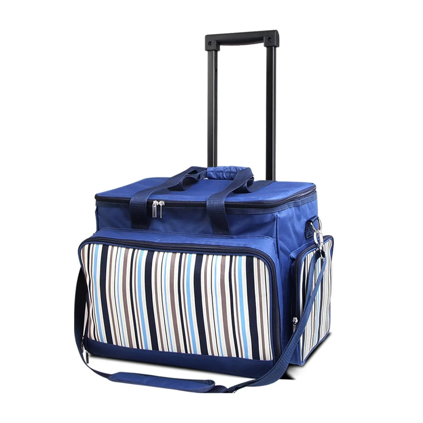 Alfresco 6 Person Picnic Basket Set Bag Wheels and Trolley