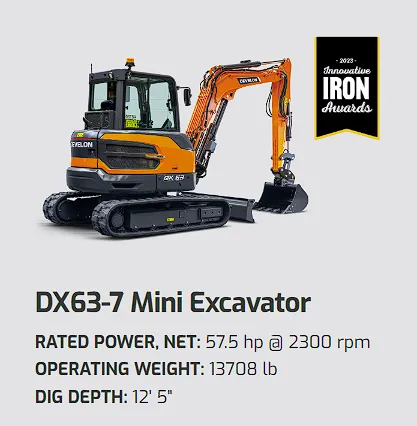 DEVELON DX63-7 Mini Excavator 6.5 Ton (Long Arm)