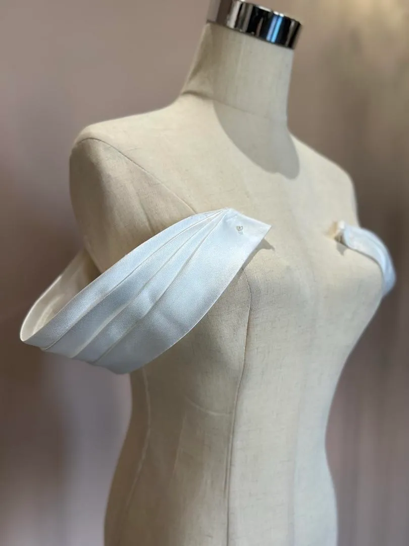 S05AAT 1137 Satin off shoulder with tidy pleats